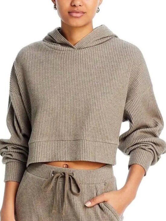 ALO Yoga Sweaters - ALO Yoga Muse Rib-Knit Hoodie in Olive Tree Size Medium